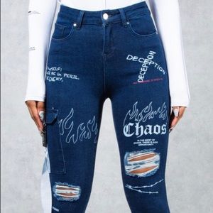 ART OF WAR SKINNY GRAFFITI PRINT HIGH WAIST